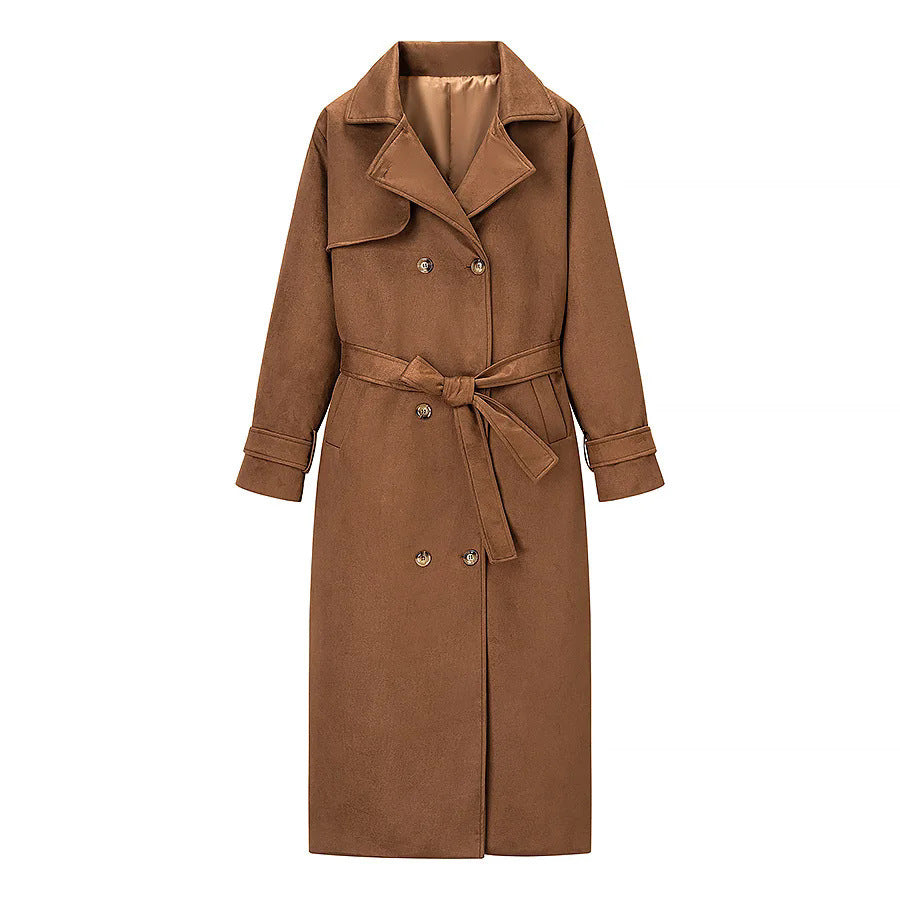 Damen eleganter Trenchcoat mit doppelter Knopfleiste und Gürtel EB