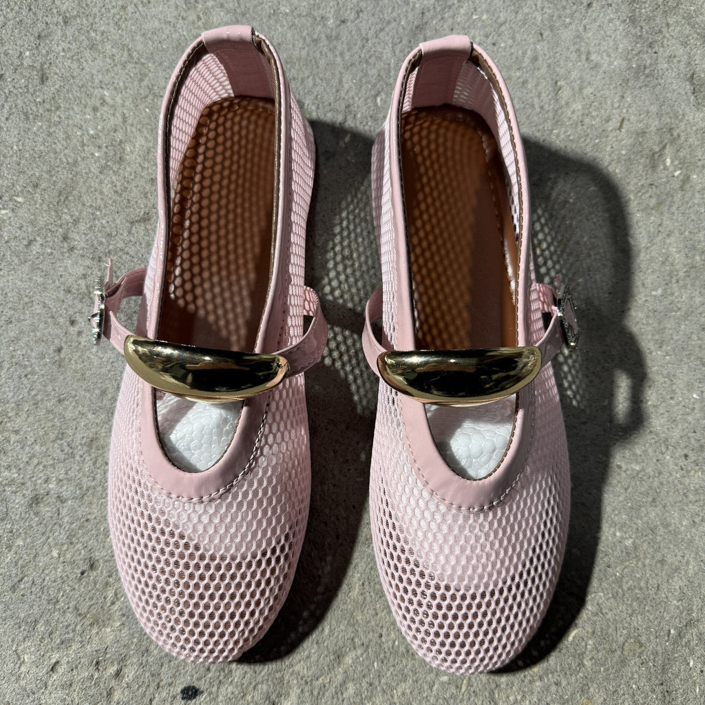 Damen Ballerinas mit modischem Netzdesign und dekorativem Riemchen EB