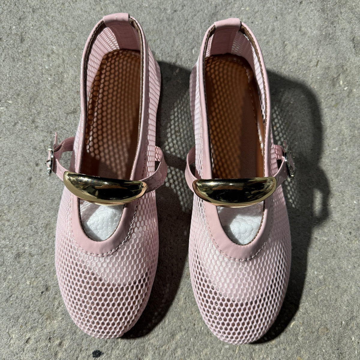 Damen Ballerinas mit modischem Netzdesign und dekorativem Riemchen EB