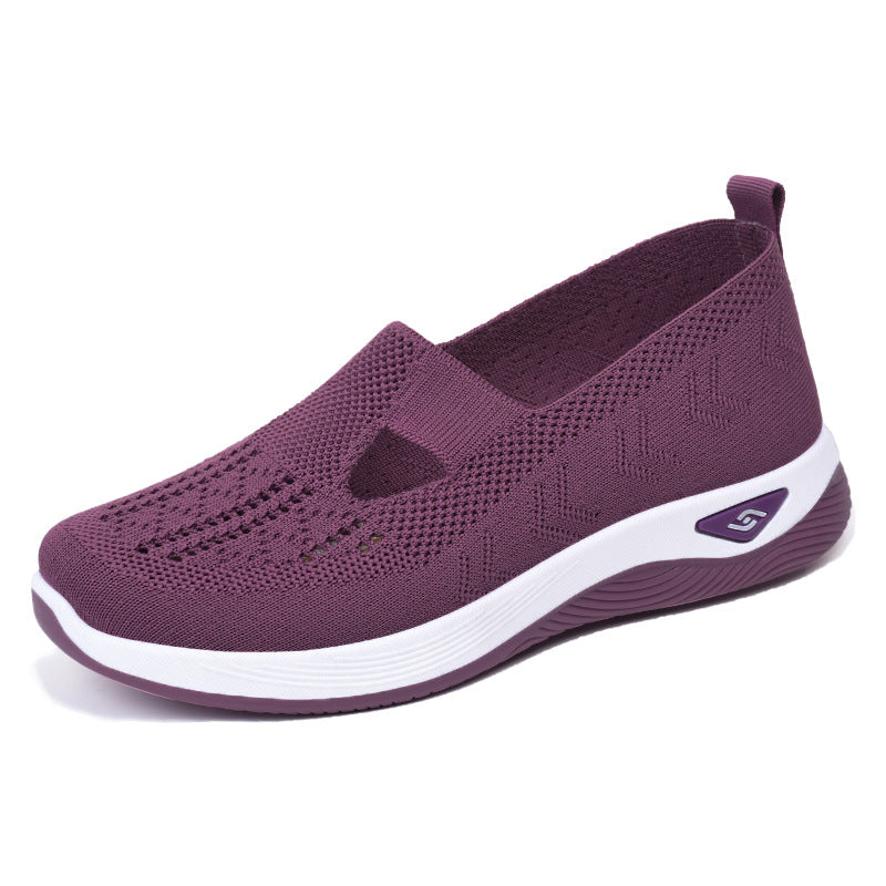 Damen bequeme Slip-On Schuhe mit atmungsaktiver Strickoberfläche EB