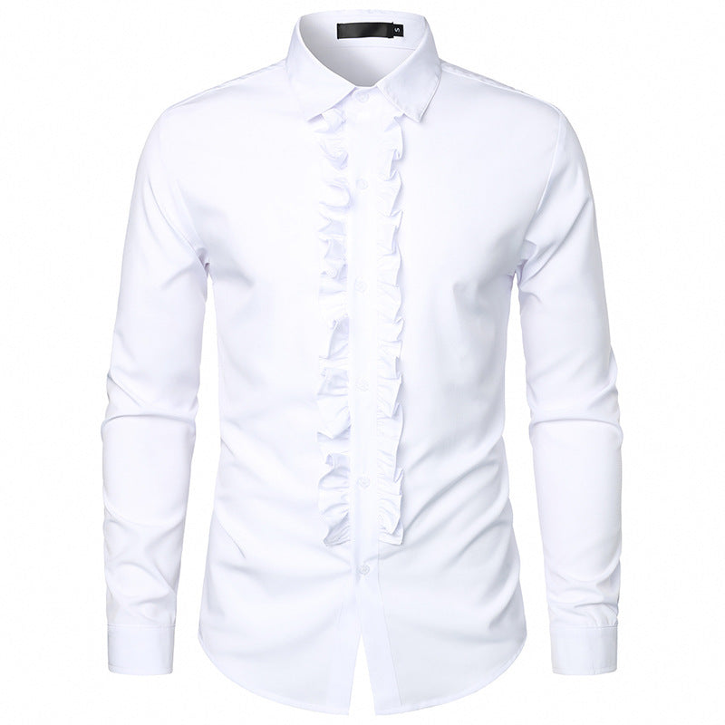 Herren elegantes Langarmhemd mit Rüschenverzierung EB