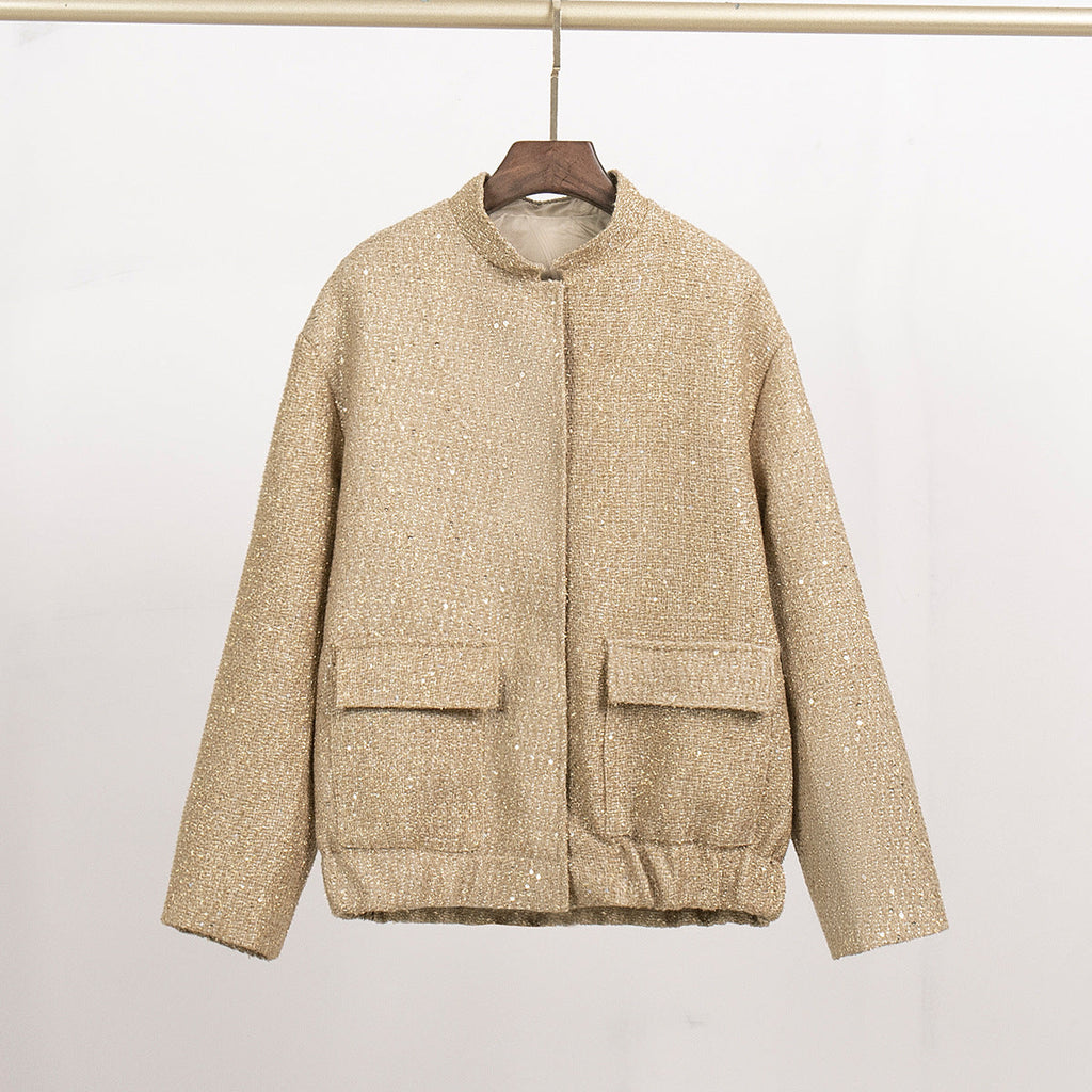 Damen Glitzerjacke mit praktischen Taschen und elastischem Saum EB