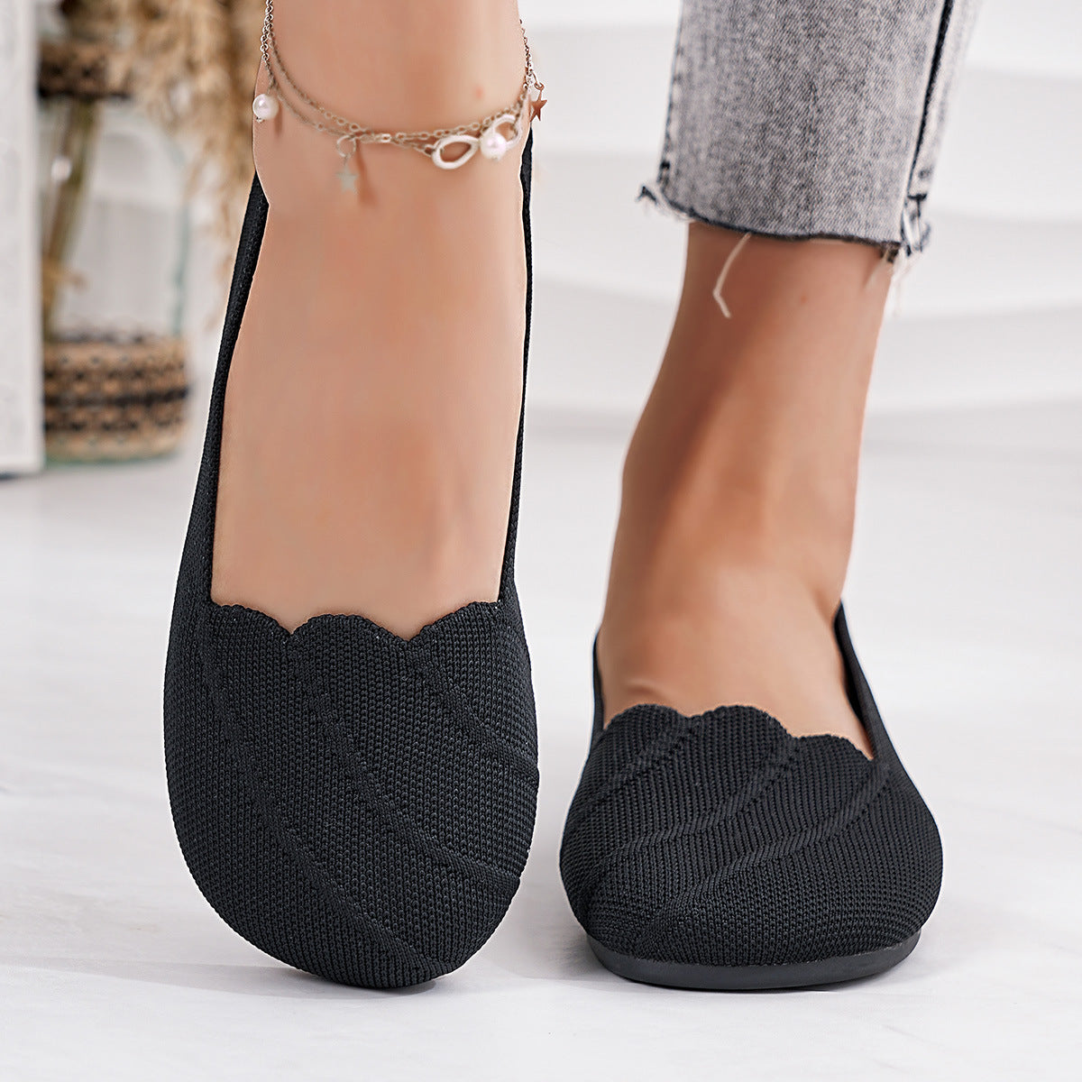 Damen Ballerinas mit elegantem Wellenmuster und rutschfester Sohle EB