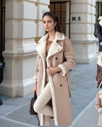 Damen eleganter Übergangs-Mantel mit Teddyfutter und doppelter Knopfleiste EB