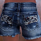 Damen Cargo-Shorts mit stylischen Rissdetails und patriotischen Applikationen EB