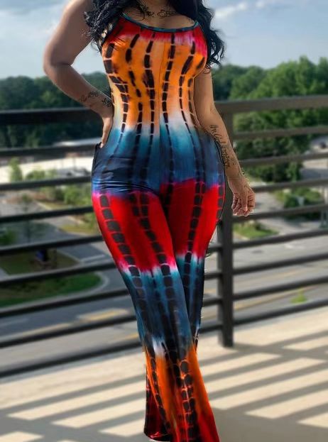 Damen ästhetischer Jumpsuit mit schickem Tie-Dye-Muster EB