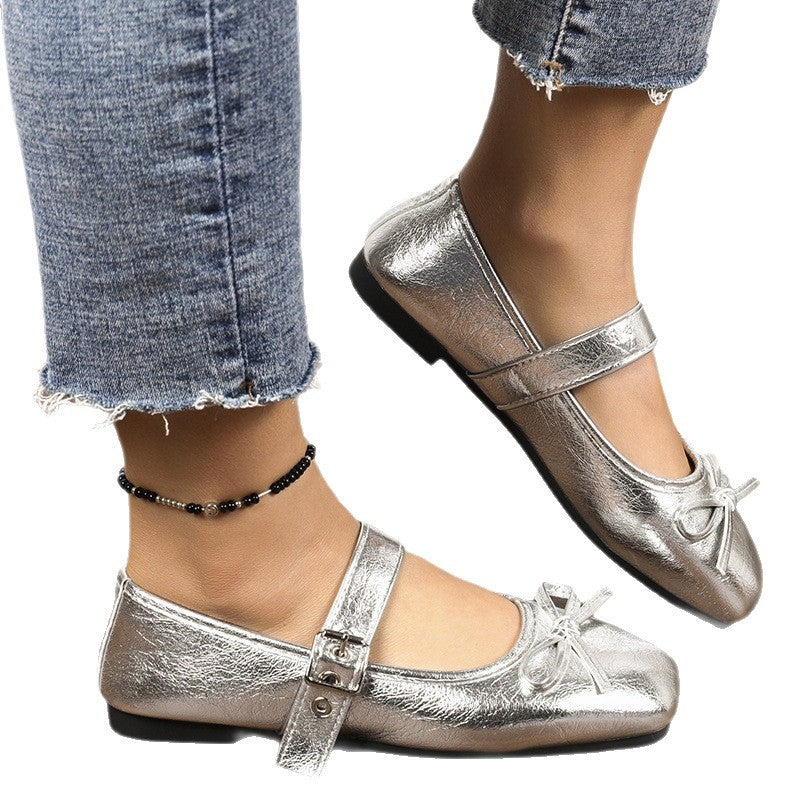 Damen Ballerinas mit verstellbarem Riemen und elegantem Schleifendetail EB