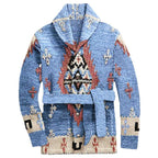 Damen gemütlicher Strickmantel mit dekorativem Muster und praktischem Gürtel EB