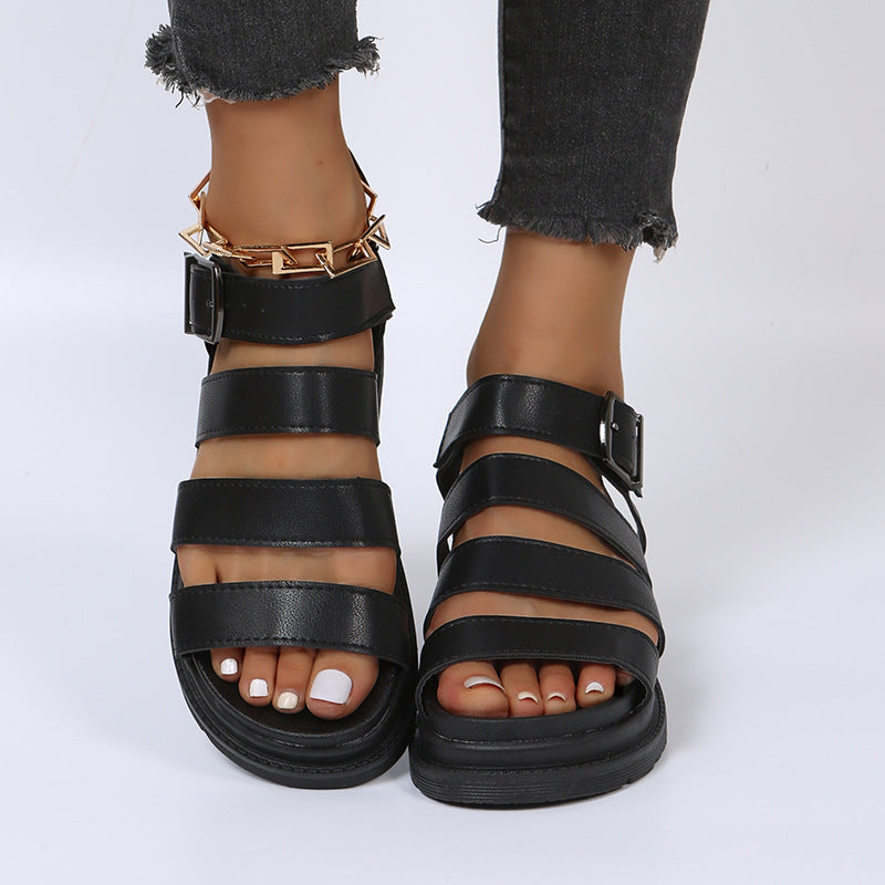 Damen bequeme Riemensandalen mit verstellbarem Schnallenverschluss EB