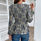 Damen Elegante Bluse mit raffiniertem Floral-Design und Puffärmeln EB