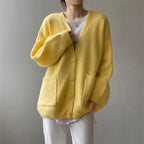Damen Grob gestrickter Cardigan mit Taschen und V-Ausschnitt EB