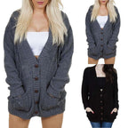 Damen Grobstrick-Cardigan mit klassischem V-Ausschnitt und praktischen Taschen EB