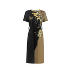 Damen Elegantes Freizeitkleid mit floralem Design und Taillengürtel EB