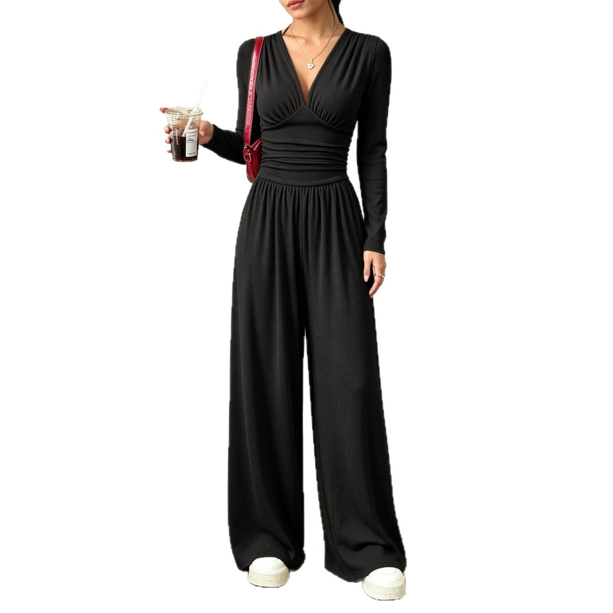 Eleganter V-Ausschnitt-Jumpsuit mit Wickeltaille