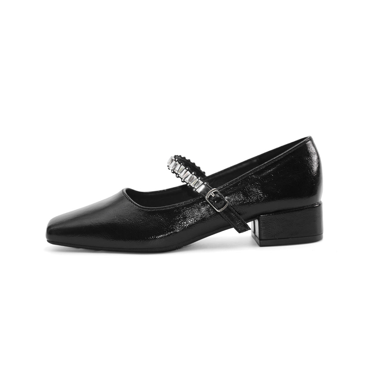 Damen Ballerinas mit schimmerndem Riemchen und elegantem Blockabsatz EB