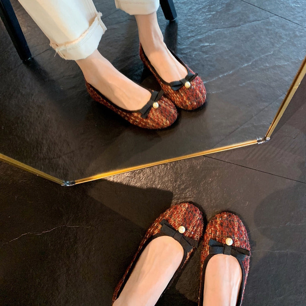Damen Ballerina mit trendigem Tweed-Obermaterial und elegantem Perlenakzent EB