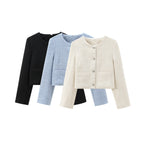 Damen Kurz Geschnittene Designer-Jacke mit Strukturiertem Stoff EB