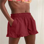 Damen lässige Sommer-Shorts mit elastischem Bund und voluminösem Saum EB