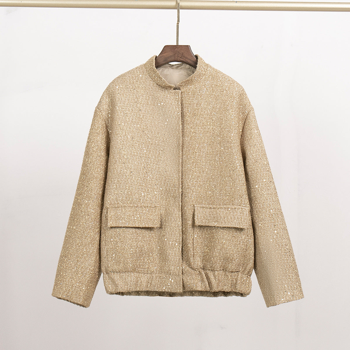 Damen Glitzernde Stoffjacke mit kurzen Ärmeln EB