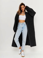 Damen Großer Strickmantel mit offener Front und lässiger Silhouette EB