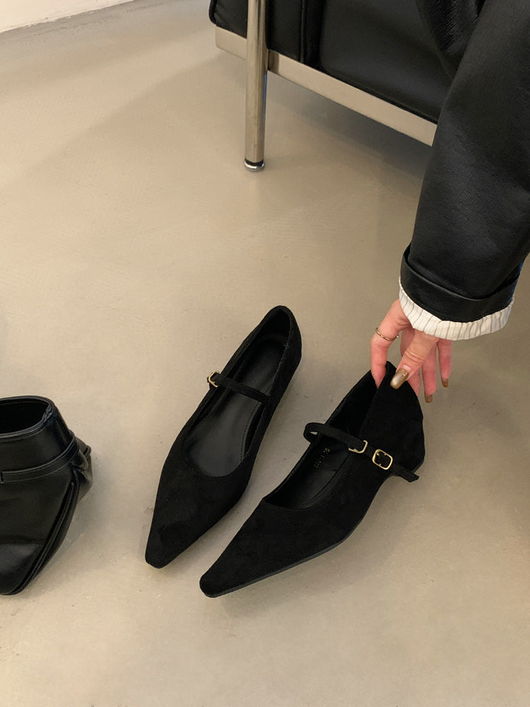 Damen elegante Ballerinas mit verstellbarem Riemen und feiner Wildlederoberfläche EB