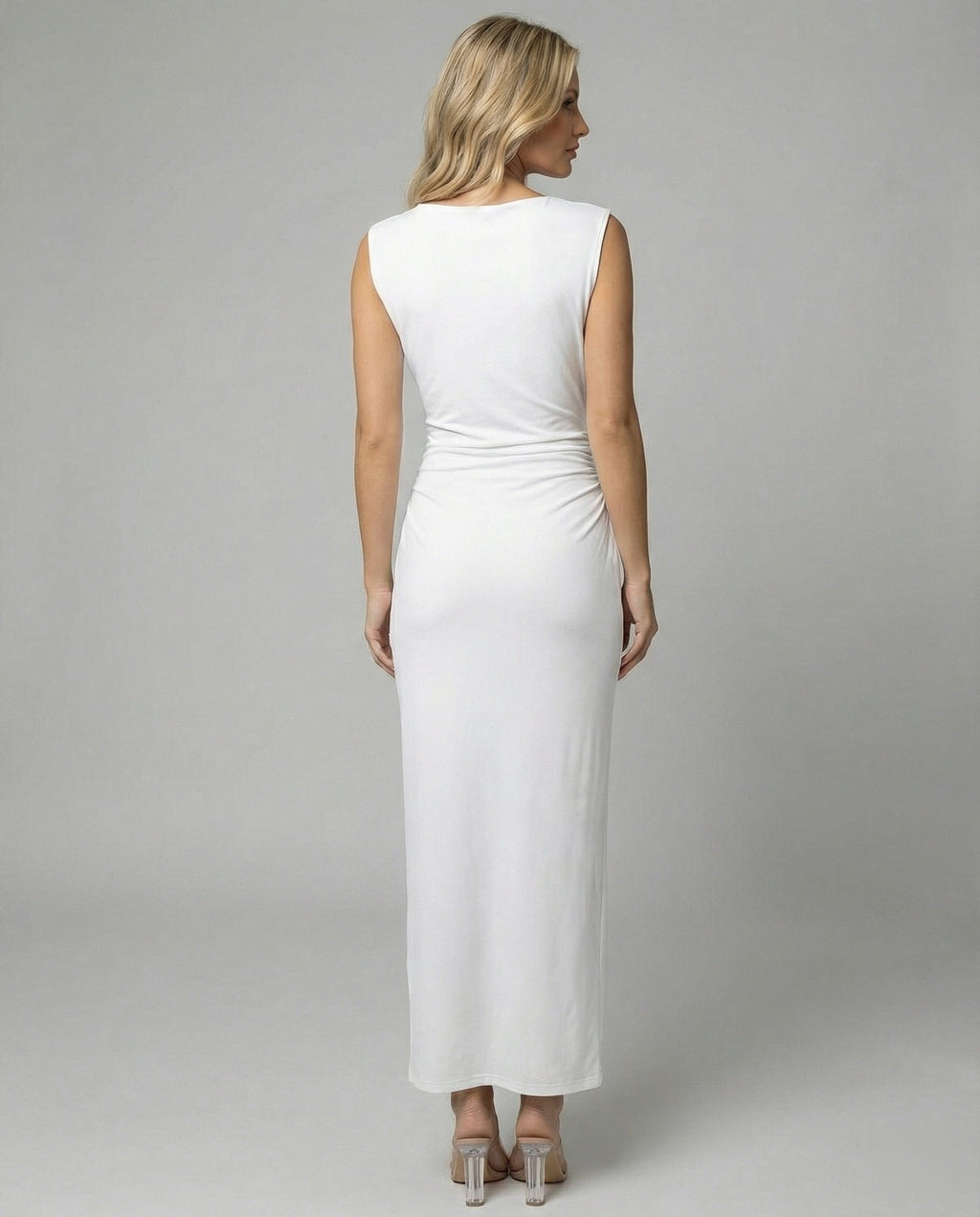 Damen Satin Maxikleid mit Drapierungen