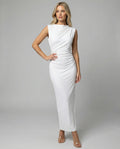 Damen Satin Maxikleid mit Drapierungen