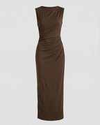 Damen Satin Maxikleid mit Drapierungen