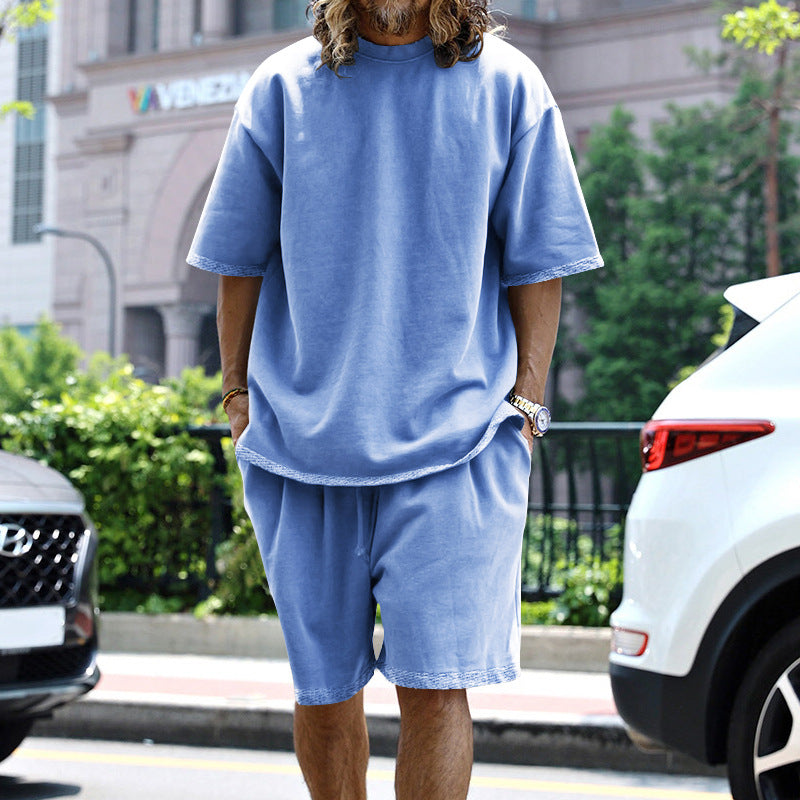 EB | Lockeres T-Shirt Shorts einfarbiges Set