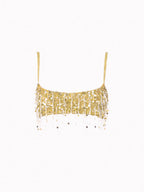Damen Glitzerndes Crop-Top und Minirock-Set mit Fransen EB