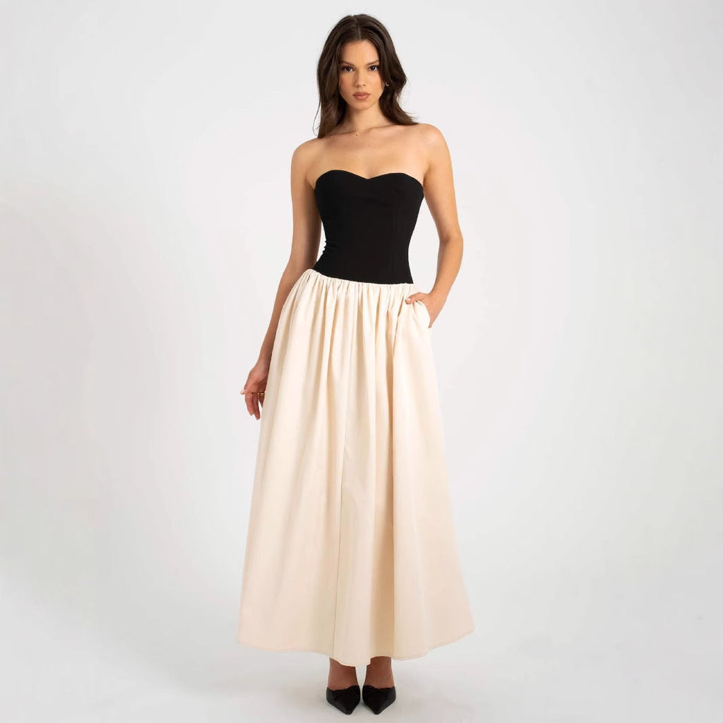 Damen Elegantes Maxikleid mit herzförmigem Ausschnitt und geschmeidigem Rock EB