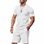 Herren-Set aus strukturiertem Jersey-Kurzarmhemd und passender Shorts mit Falten