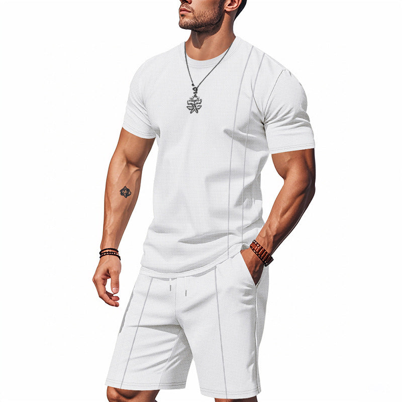 Herren-Set aus strukturiertem Jersey-Kurzarmhemd und passender Shorts mit Falten