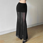 Damen Eleganter Maxirock mit transparenten Einsätzen EB