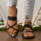 Damen Bequeme Riemchen-Sandalen mit geflochtenem Design EB