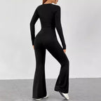 Damen Langarm Jumpsuit mit elegantem Quadrat-Ausschnitt und weitem Bein EB