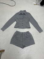 Damen nan zweiteiliges Vichy-Set aus taillierter Blusenjacke mit Wiener Nähten und Highwaist-Shorts EB
