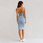 Damen Denim-Midikleid mit schlankem Schnitt und seitlichem Schlitz EB