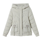 Damen gesteppte Winterjacke mit verstellbarem Kapuzenkragen und funktionalen Seitentaschen EB