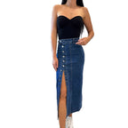 Damen Baumwoll-Denimrock mit Knopfleiste und Schlitz EB