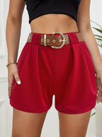 Damen elegante High-Waist Shorts mit dekorativem Gürtel EB