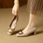 Damen Elegante Blockabsatz-Ballerinas mit funkelndem Schmuckdetail EB