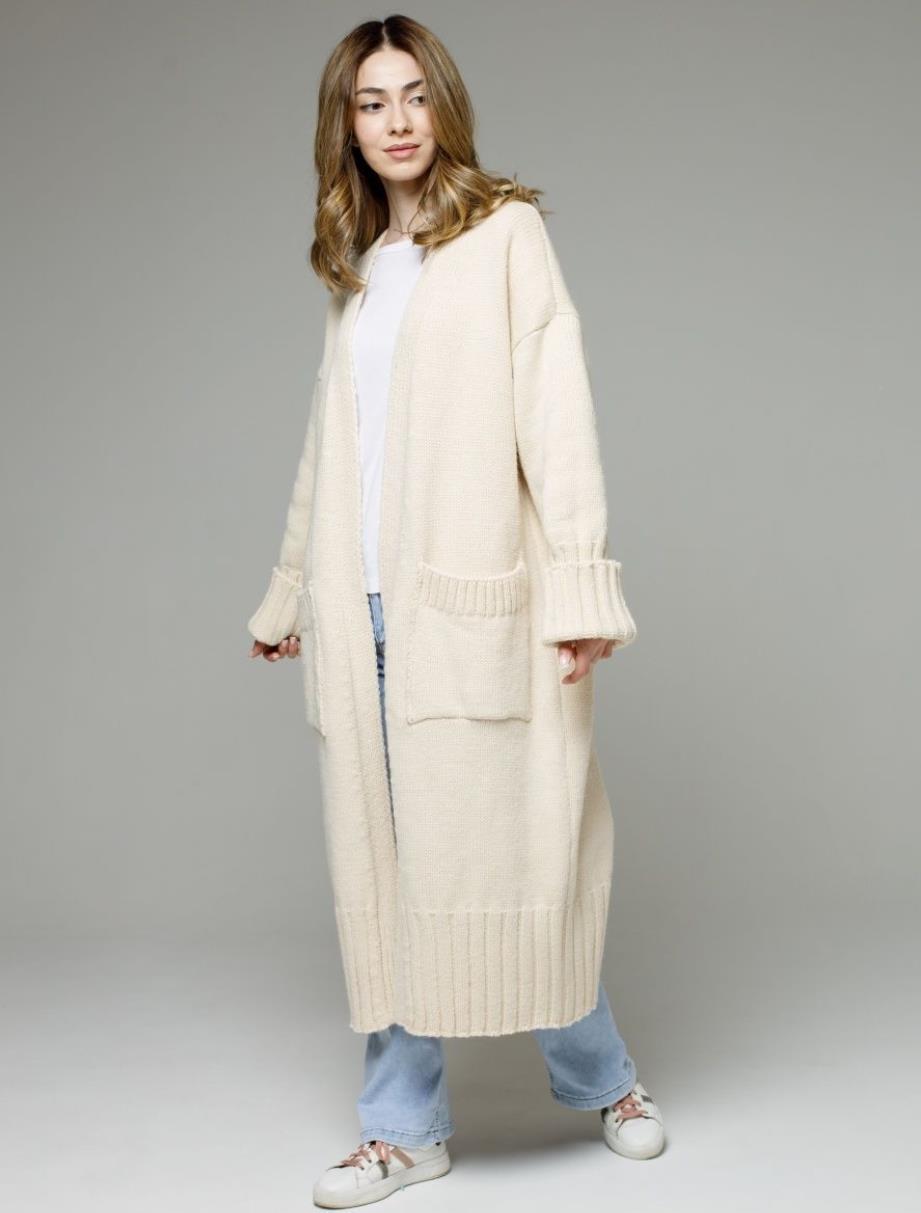 Damen Langer Strickmantel mit praktischen Taschen und strukturiertem Design EB