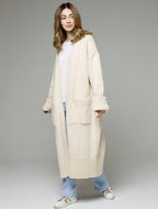 Damen Langer Strickmantel mit praktischen Taschen und strukturiertem Design EB