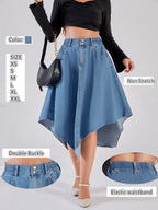 Damen asymmetrischer Denim-Rock mit attraktivem Saumdesign EB