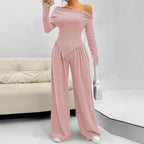 Damen figurbetontes Jumpsuit mit asymmetrischem Ausschnitt und langen Ärmeln EB