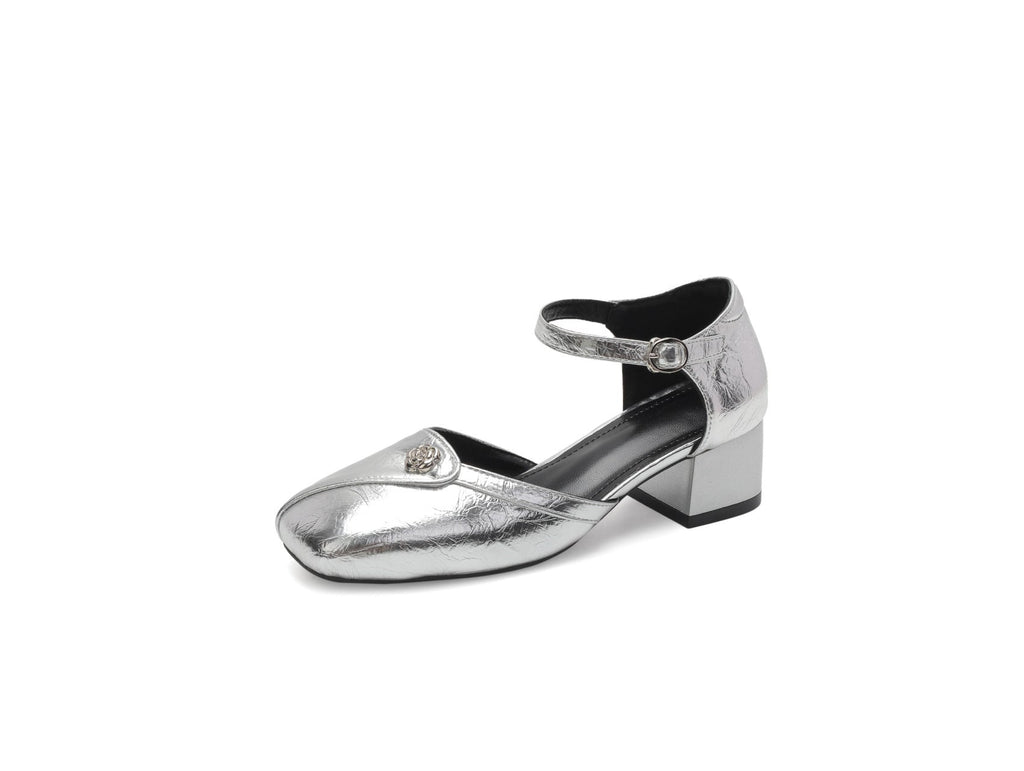 Damen elegante Ballerinas mit modischer Schnalle und goldenen Akzenten EB