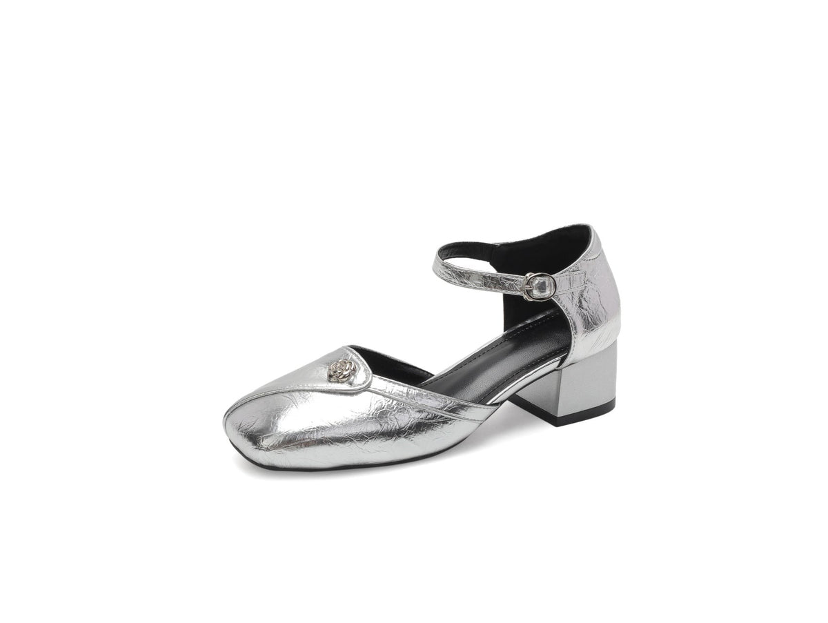 Damen elegante Ballerinas mit modischer Schnalle und goldenen Akzenten EB