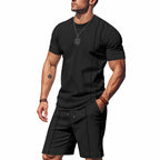 Herren-Set aus strukturiertem Jersey-Kurzarmhemd und passender Shorts mit Falten