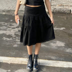 Damen eleganter gestufter Rock mit Spitzendetails EB